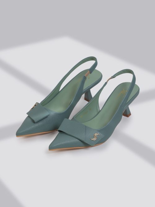 Pointed Toe Slingback Heels with Bow Detail