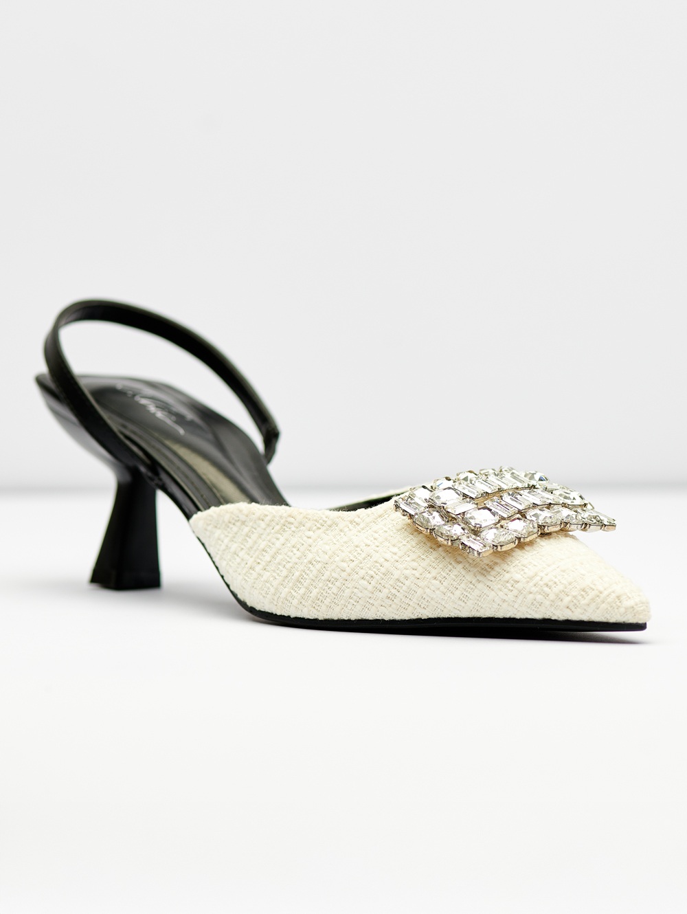Elegant Tweed Crystal Slingback Heels
