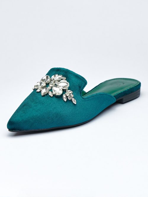 Crystalized Velvet Pointed Slides For Women