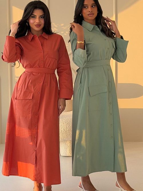 Stylish Buttoned Belted Maxi Dress