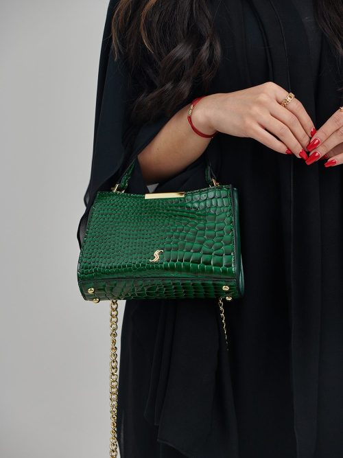 Stylish Croc-Embossed Bag with Chain Detail