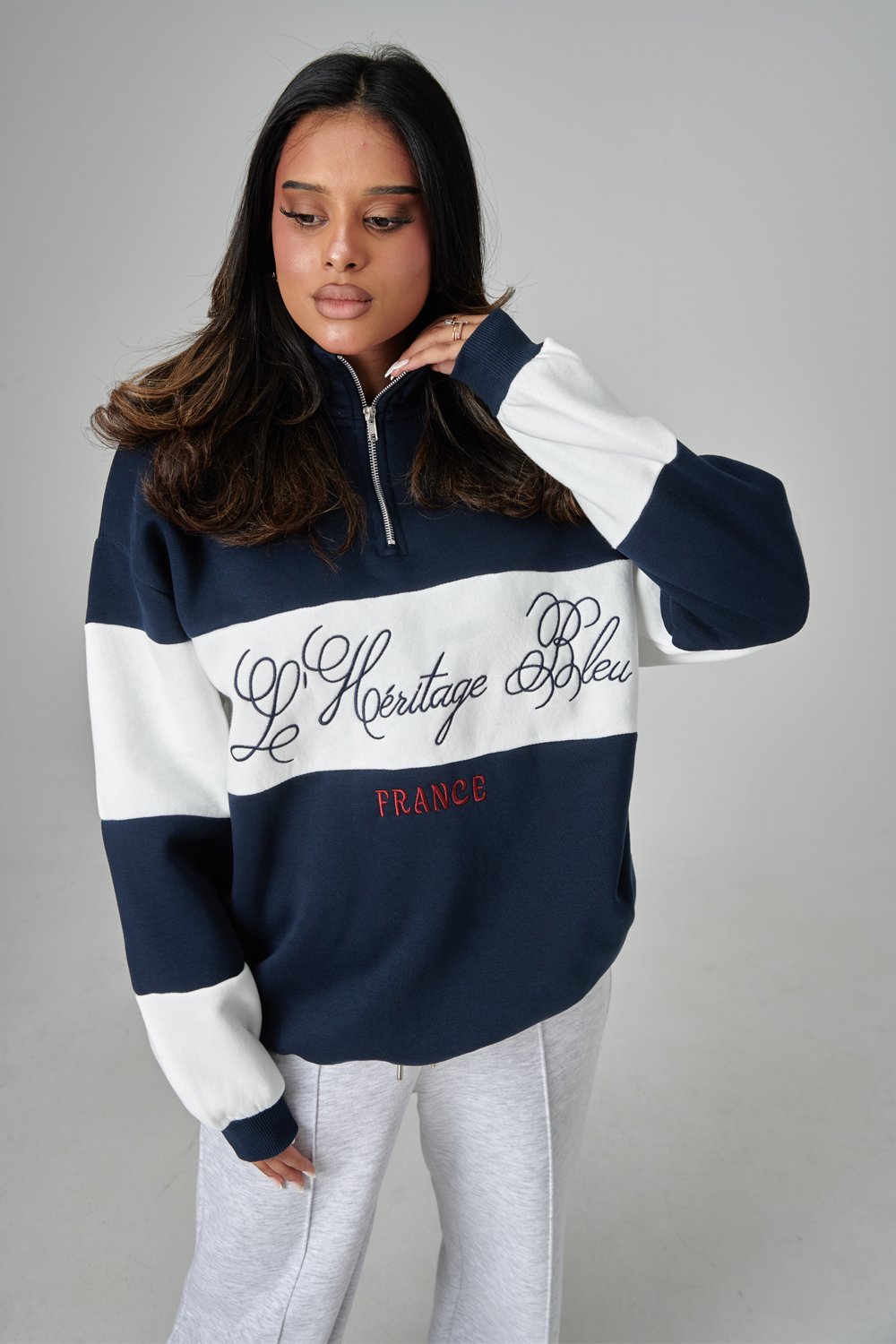 Striped Half-Zip Sweatshirt